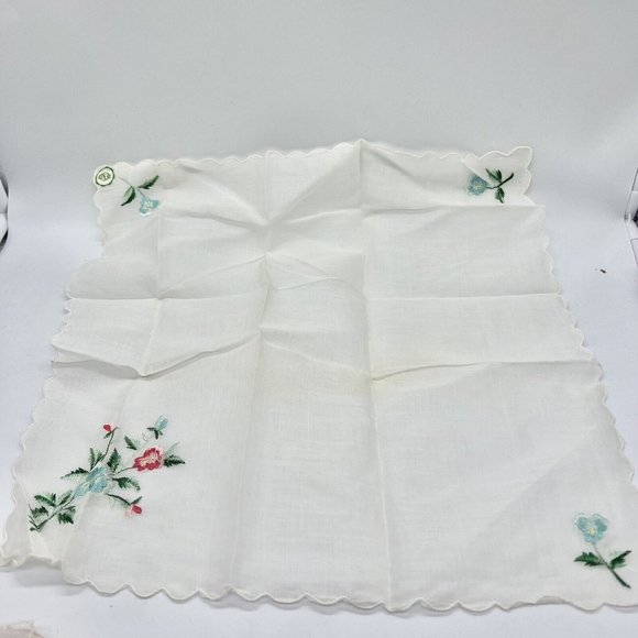 Vintage Desco Handkerchief Hankie Embroidered Floral Sticker Read - Picture 1 of 6